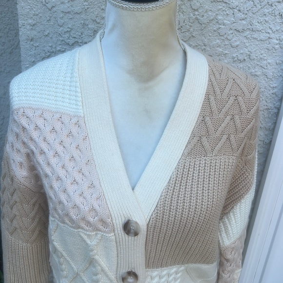 Rails Reese Cream/Tan Patchwork Knit Button up Cardigan Sweater Women's Size Xs - Picture 3 of 9
